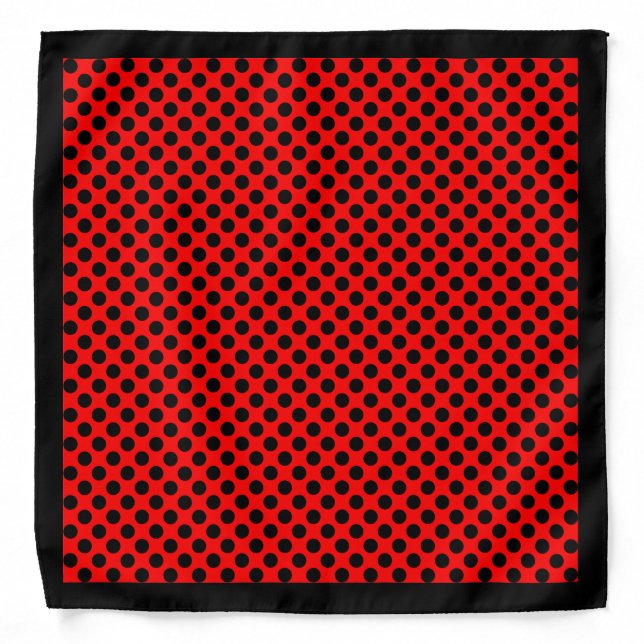 Black Polka Dots on Red, Black Border Bandana (Front)