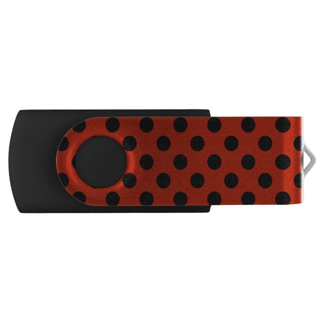 Black polka dots on red flash drive (Front)