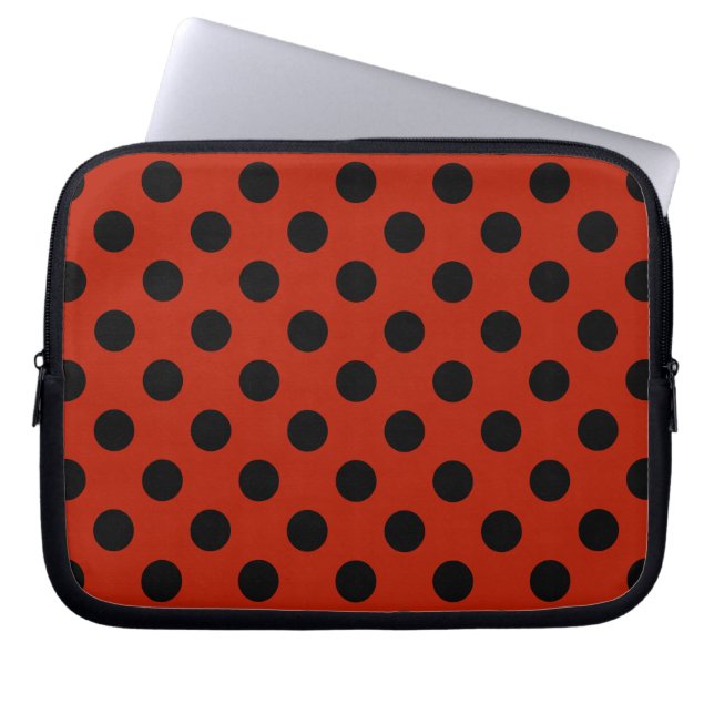 Black polka dots on red laptop sleeve (Front)