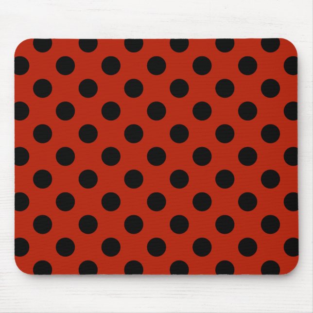Black polka dots on red mouse pad (Front)