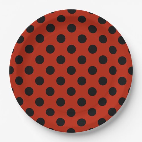 Black polka dots on red paper plates