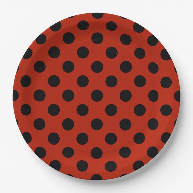 Black polka dots on red paper plates (Front)