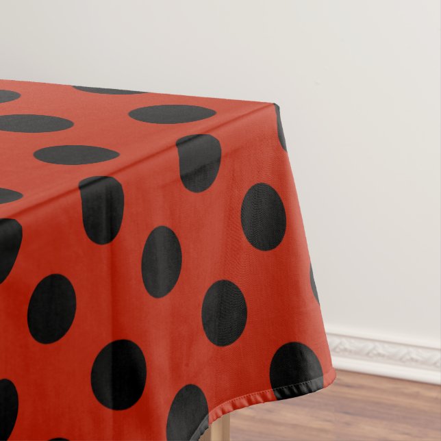 Black polka dots on red tablecloth (In Situ)