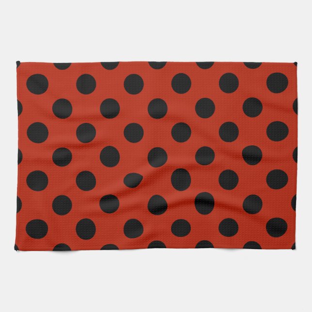 Black polka dots on red towel (Horizontal)