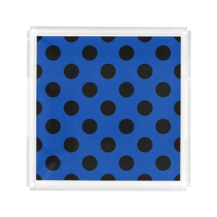 Black polka dots on royal blue acrylic tray