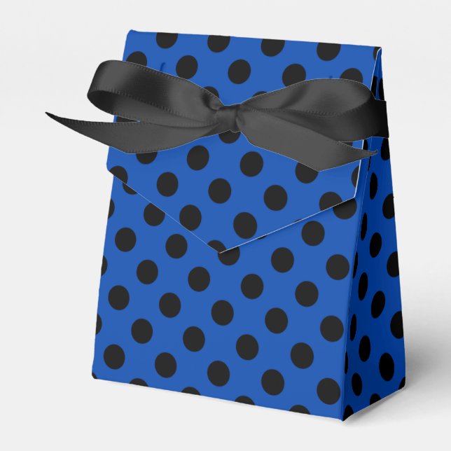 Black polka dots on royal blue favor boxes (Front Side)
