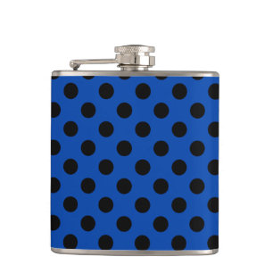 Black polka dots on royal blue hip flask