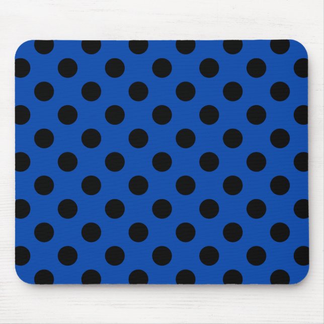 Black polka dots on royal blue mouse pad (Front)