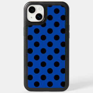 Black polka dots on royal blue OtterBox iPhone 14 plus case