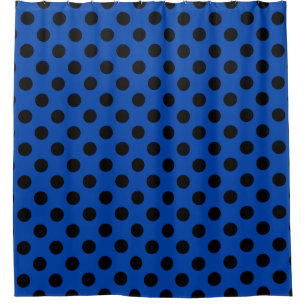 Black polka dots on royal blue shower curtain