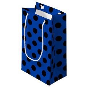 Black polka dots on royal blue small gift bag