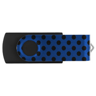 Black polka dots on royal blue USB flash drive
