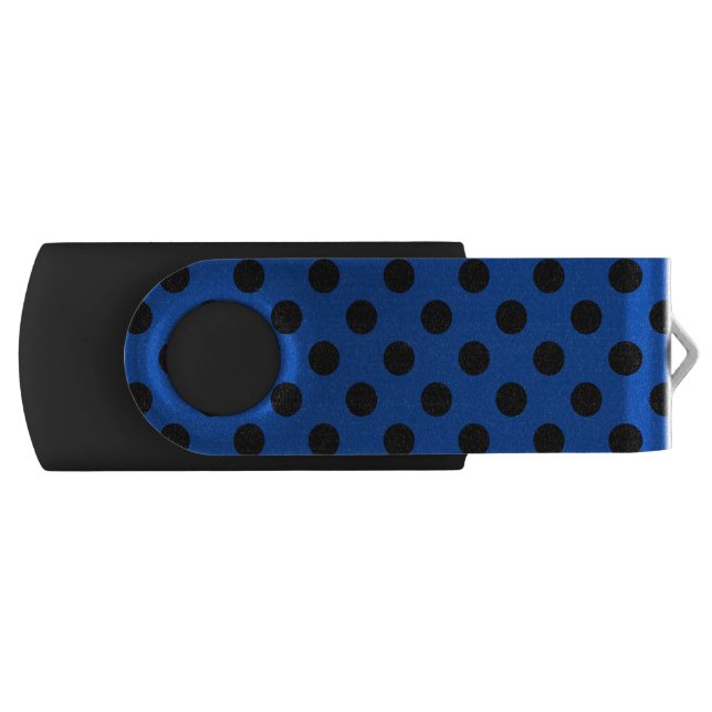 Black polka dots on royal blue USB flash drive (Front)