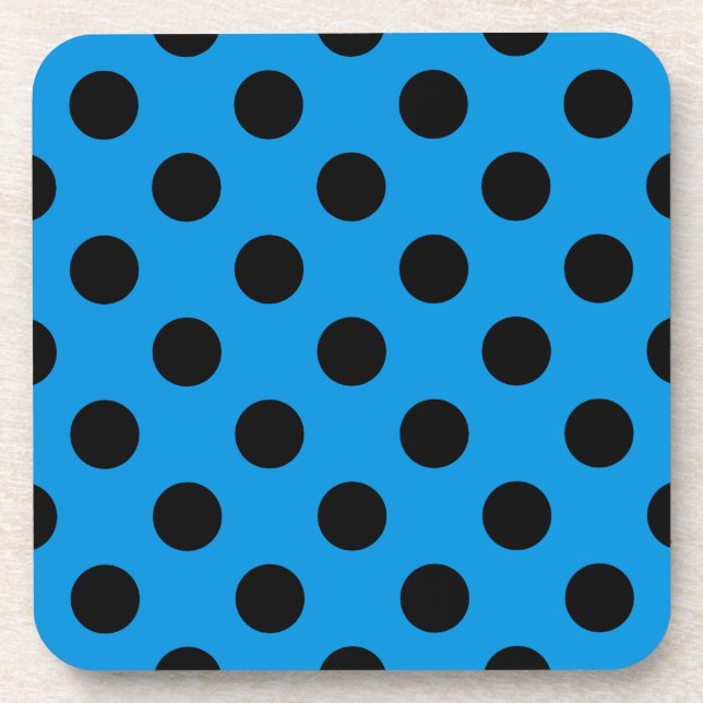 Black polka dots on sky blue beverage coaster (Front)