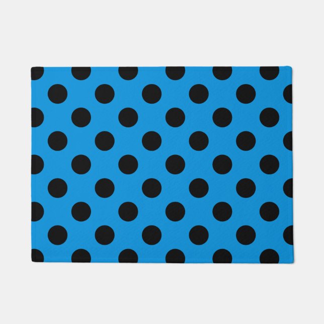 Black polka dots on sky blue doormat (Front)