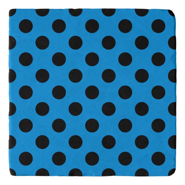 Black polka dots on sky blue trivet (Front)