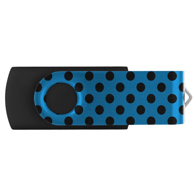 Black polka dots on sky blue USB flash drive (Front)