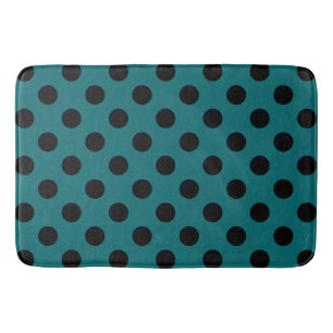 Black polka dots on teal bathroom mat