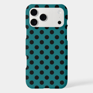 Black polka dots on teal iPhone 17 pro max case