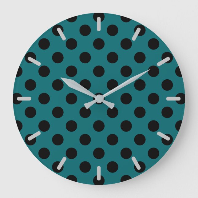 Black polka dots on teal large clock (Front)