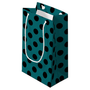 Black polka dots on teal small gift bag