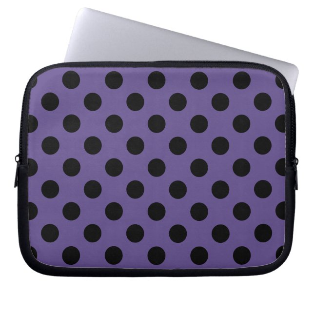 Black polka dots on ultra violet laptop sleeve (Front)