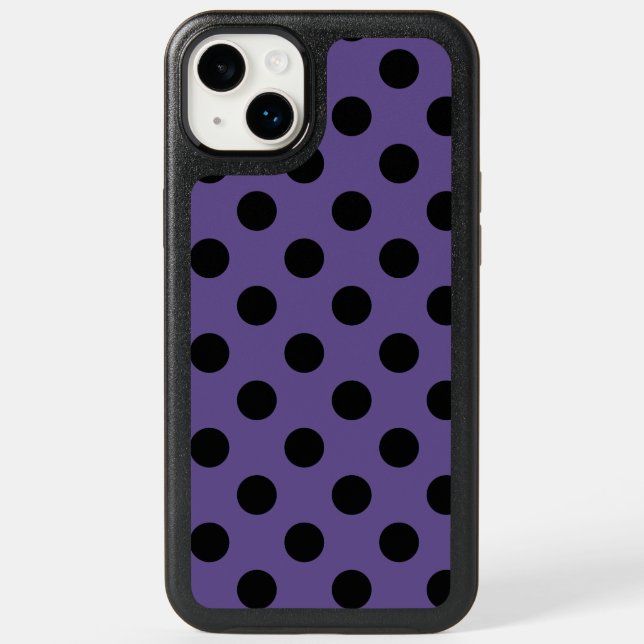 Black polka dots on ultra violet otterbox iPhone case (Back)