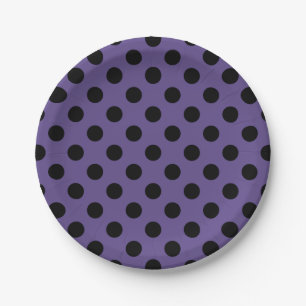 Black polka dots on ultra violet paper plates