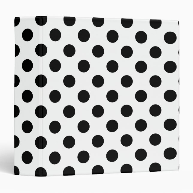Black polka dots on white 3 ring binder (Front/Spine)