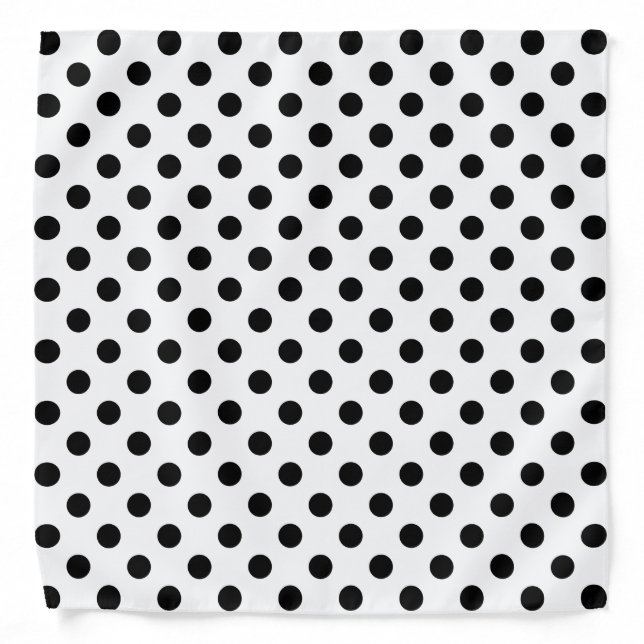 Black Polka Dots on White Background Bandana (Front)