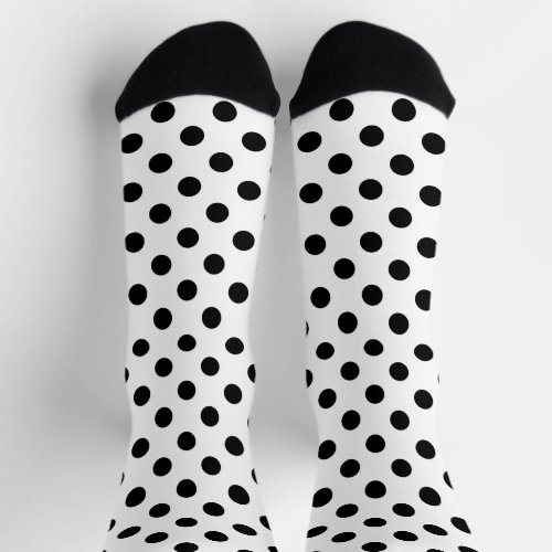 Black Polka Dots on White Background Socks