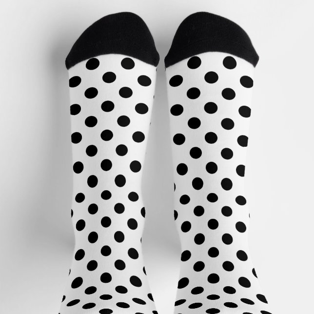 Black Polka Dots on White Background Socks (Top)