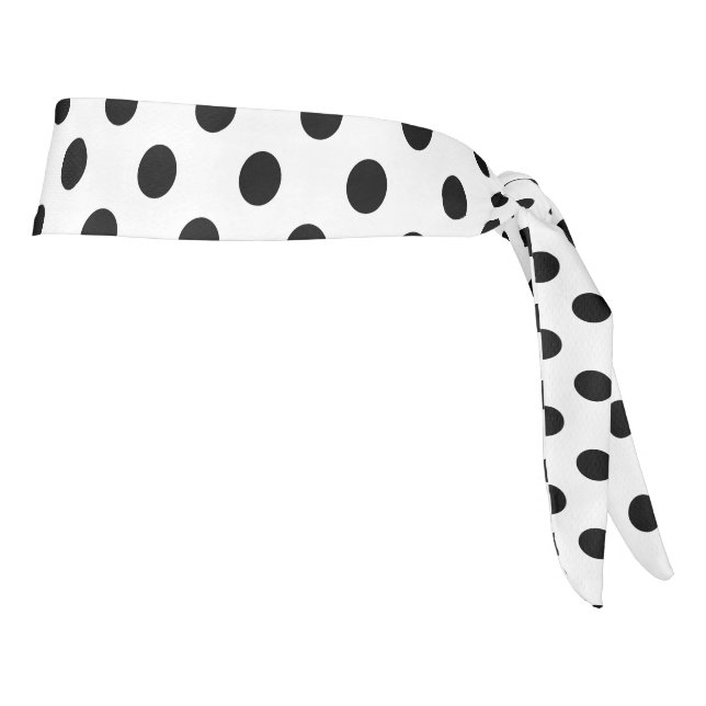Black Polka Dots on White Background Tie Headband (Rotate 90)
