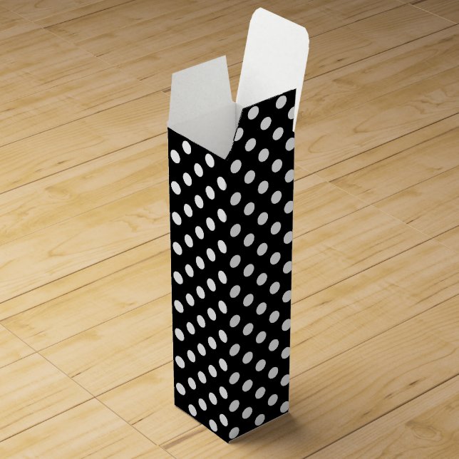 Black Polka Dots on White Background Wine Gift Box (Opened)