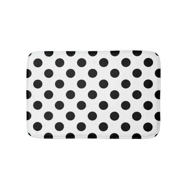 Black polka dots on white bathroom mat (Front)