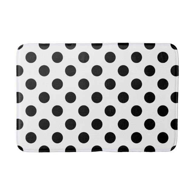 Black polka dots on white bathroom mat (Front)