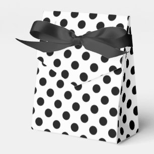 Black polka dots on white favor boxes