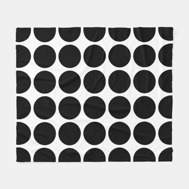 Black Polka Dots on White Fleece Blanket (Front (Horizontal))
