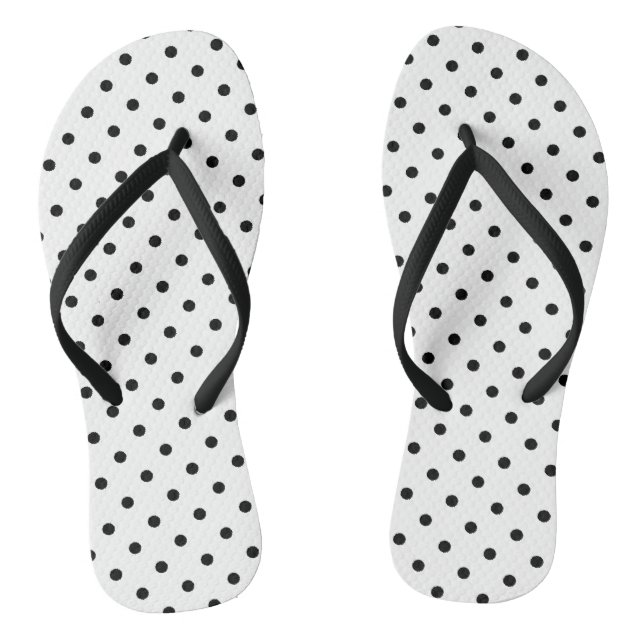 Black Polka Dots on White Flip Flops (Footbed)