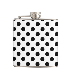 Black polka dots on white hip flask