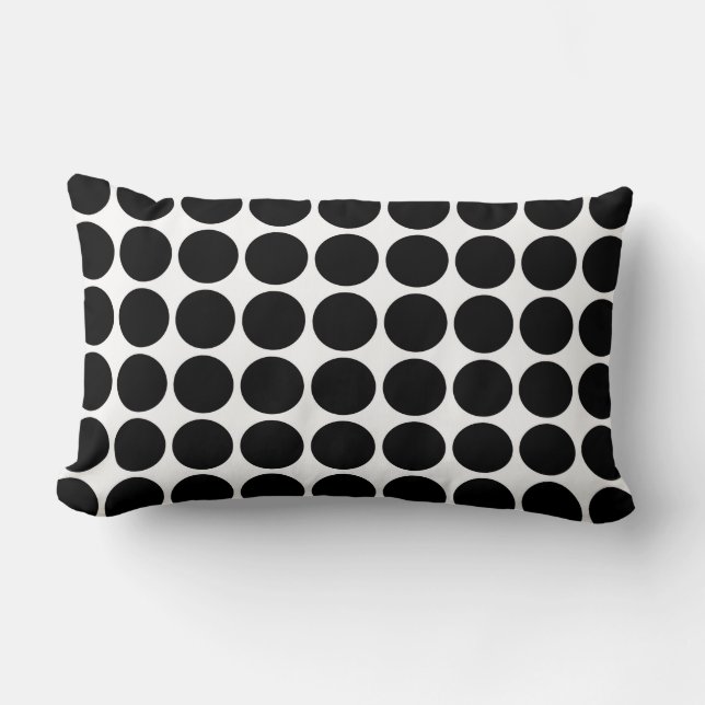 Black Polka Dots on White Lumbar Pillow (Front)