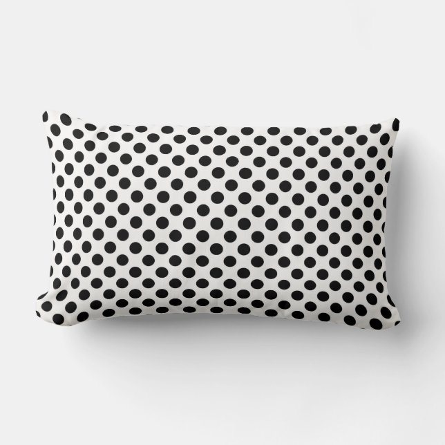 black polka dots on white lumbar pillow (Front)