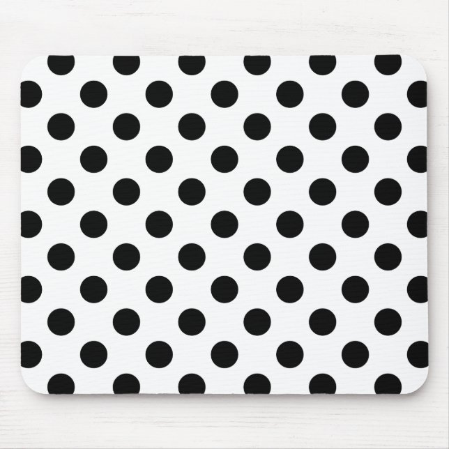 Black polka dots on white mouse pad (Front)