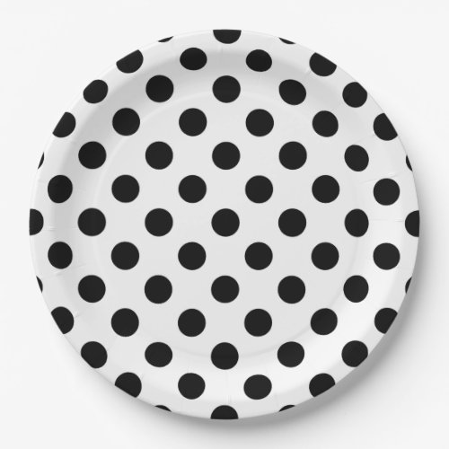 Black polka dots on white paper plates