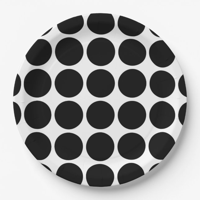 Black Polka Dots on White Paper Plates (Front)