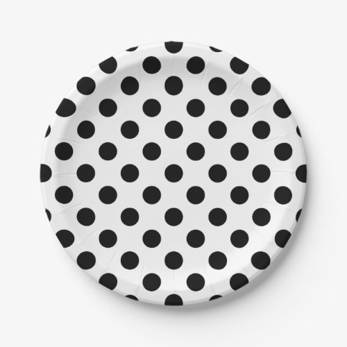 Black polka dots on white paper plates