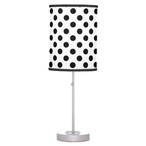 Black polka dots on white table lamp