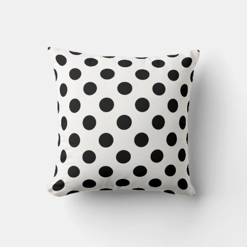 Black polka dots on white throw pillow