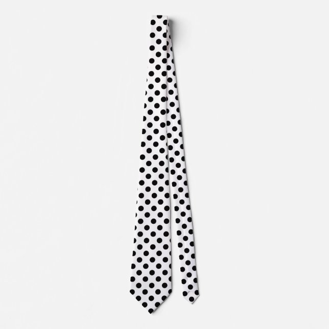 Black polka dots on white tie (Front)