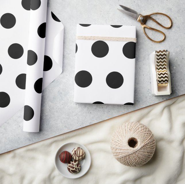 Black polka dots on white wrapping paper (Crafts)